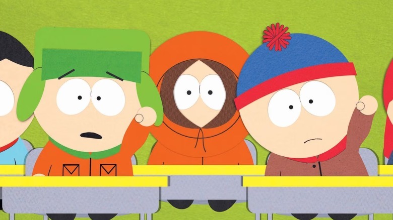 Kyle, Kenny, and Stan in class