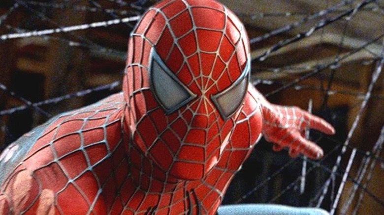 Spider-Man with webs behind him