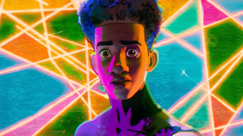 Miles in front of a trippy background 