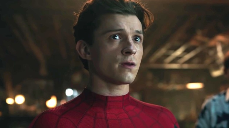 Tom Holland's Spider-Man looking surprised