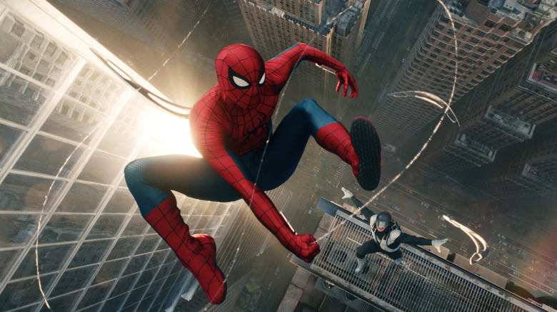 Spider-Man swinging over Boomerang in Spider-Man: Brand New Day
