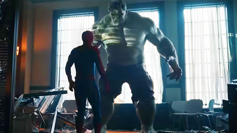 Peter fighting a Hulked out Bruce in Spider-Man: Brand New Day (2026)