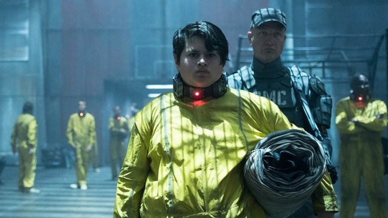 Russell wearing his inhibitor collar in Deadpool 2