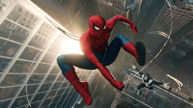 Spider-Man dodges Boomerang's boomerangs in "Spider-Man: Brand New Day" (2026)