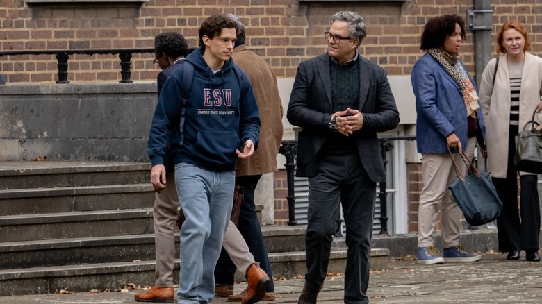 Peter Parker and Bruce Banner walking around the ESU campus in "Spider-Man: Brand New Day" (2026)