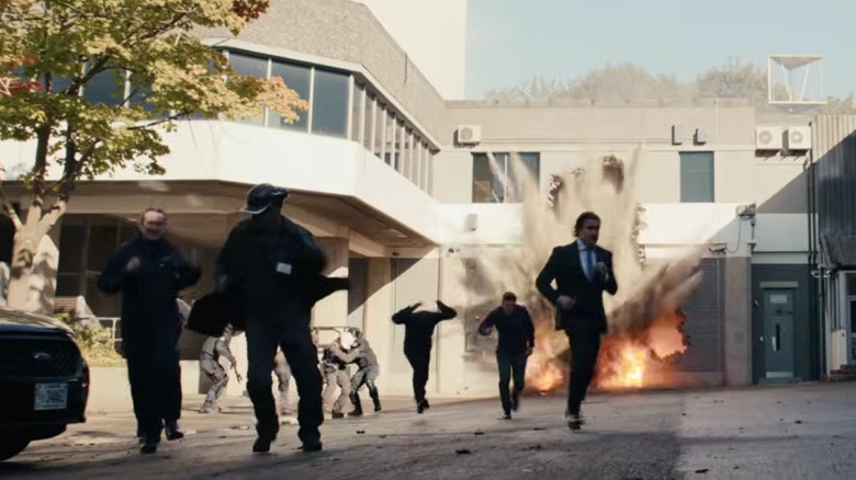 People running from an explosion in "Spider-Man: Brand New Day" (2026)