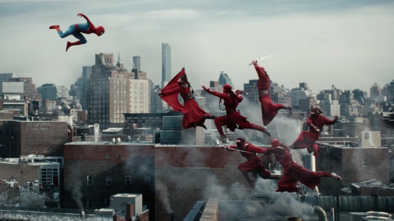 Spider-Man and Hand ninjas leap to fight each other in "Spider-Man: Brand New Day" (2026)