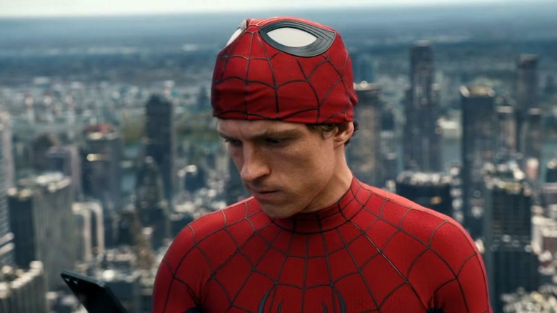 Peter Parker looking at his phone in Spider-Man: Brand New Day (2026)