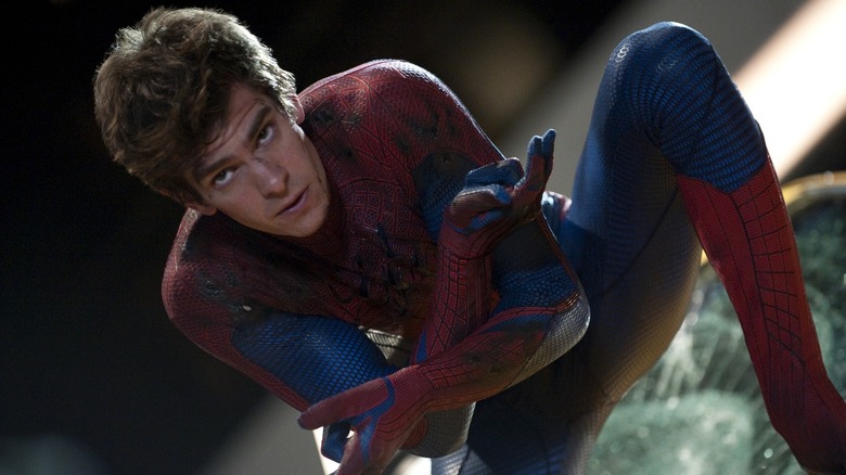 Spider-Man striking a pose on a rooftop in The Amazing Spider-Man (2012)