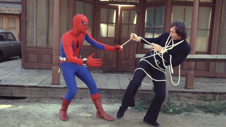 Spidey wrapping up a villain in The Amazing Spider-Man (1978)