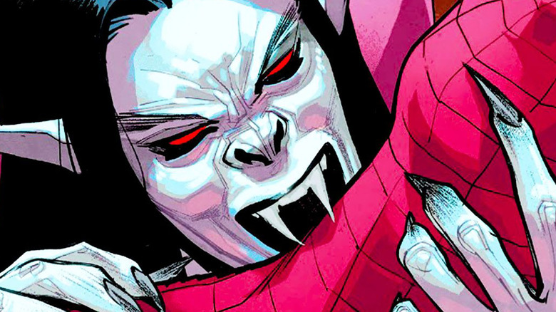 Morbius biting Spider-Man