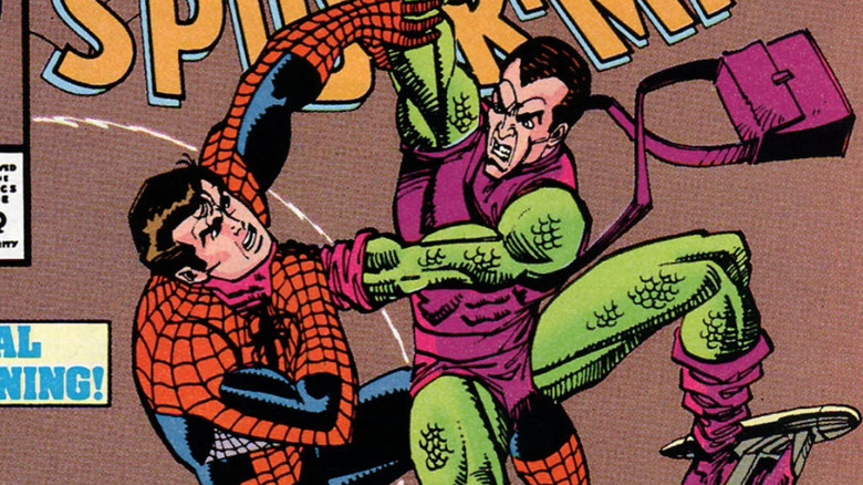 Harry Osborn strangles Peter Parker