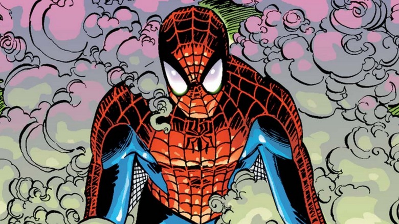 Spider-Man standing in smoke