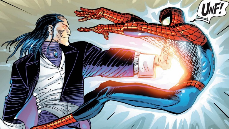 Morlun hitting Spider-Man in the chest