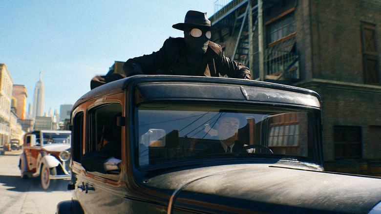 The Spider in a car chase in Spider-Noir