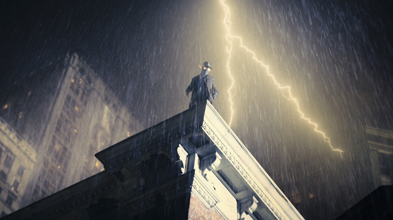 The Spider with lightning behind him on Spider-Noir