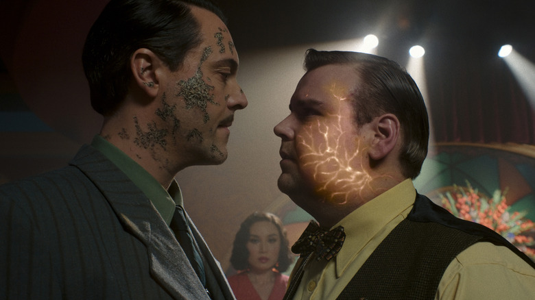 Flint Marko and Dirk Leydon staring each other down on Spider-Noir