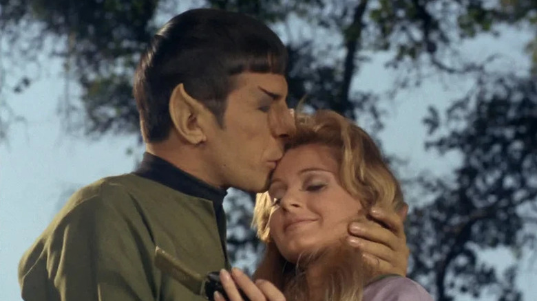 Spock kissing Leila on the forehead on Star Trek: The Original Series