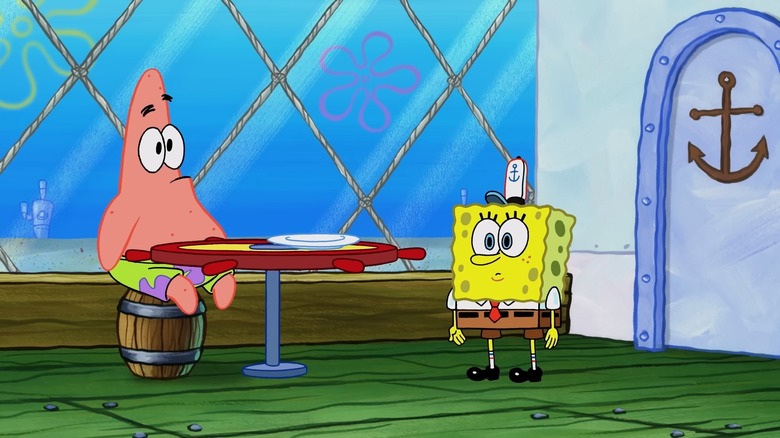 Patrick and SpongeBob at a Krusty Krab table