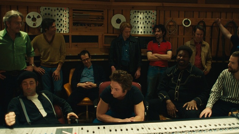 Bruce Springsteen with crew listening in studio in Springsteen: Deliver Me From Nowhere