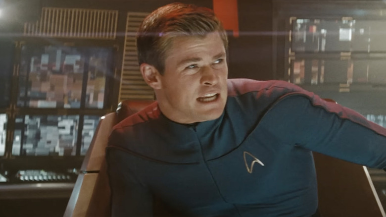 Captain George T. Kirk sitting in chair scared