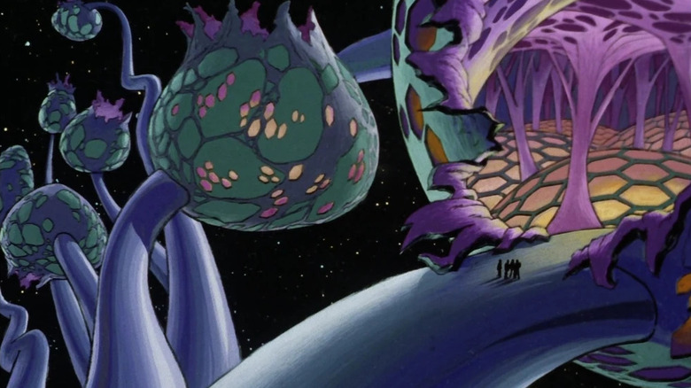 Humans standing on a giant alien construct on Star Trek: The Animated Series