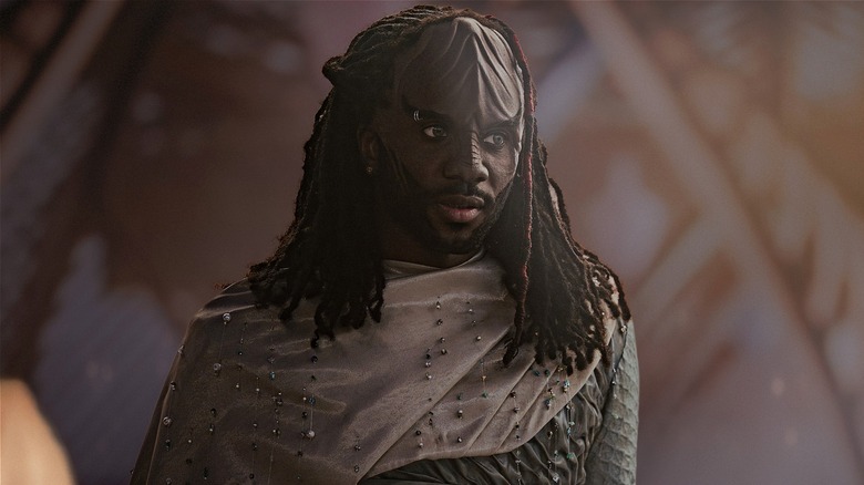Jay-Den Kraag wearing an ornate costume on Star Trek: Starfleet Academy