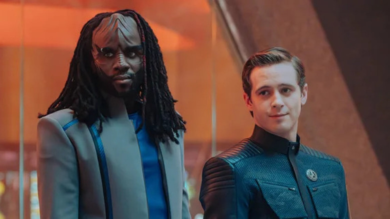 Jay-Den Kraag and Kyle standing side by side on Star Trek: Starfleet Academy