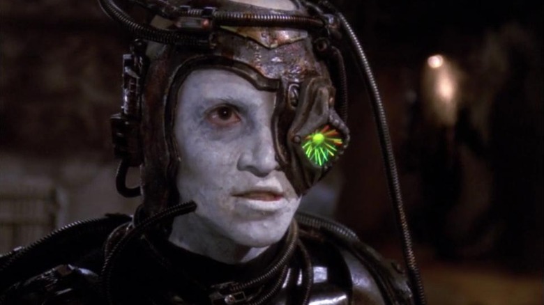 Hugh grits his teeth in Star Trek: The Next Generation