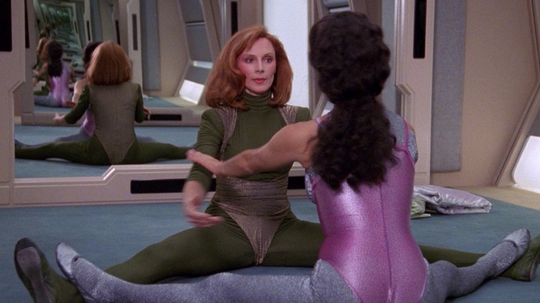 Deanna Troi and Crusher stretch in Star Trek: The Next Generation (1989)