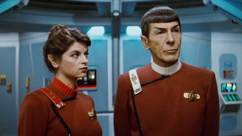 Saavik turns to look at Spock in Star Trek II: The Wrath of Khan