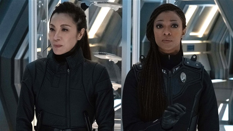 Emperor Philippa Georgiou and Michael Burnhamon standing together on Star Trek: Discovery