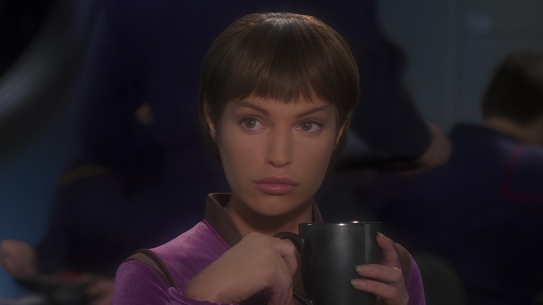 T'Pol holding coffee mug