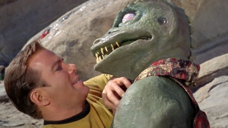 Captain Kirk fighting a Gorn on Star Trek: The Original Series