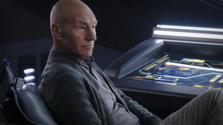 Jean-Luc Picard sitting and looking thoughtful on Star Trek: Picard