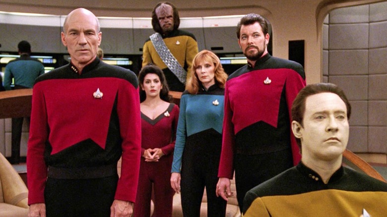 The crew of the Enterprise on the bridge in Star Trek: The Next Generation
