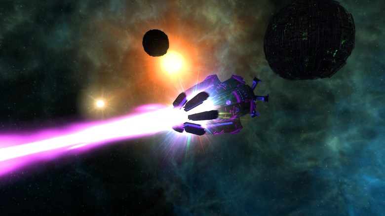 Annorax's Temporal Beam Weapon being fired at an unseen target in "Star Trek Online"
