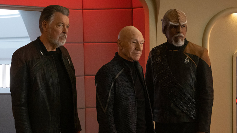 Riker, Picard, and Worf on the bridge on "Star Trek: Picard" (2023)