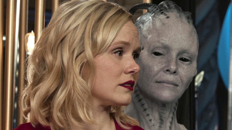 The Borg Queen looking at Agnes Jurati on 