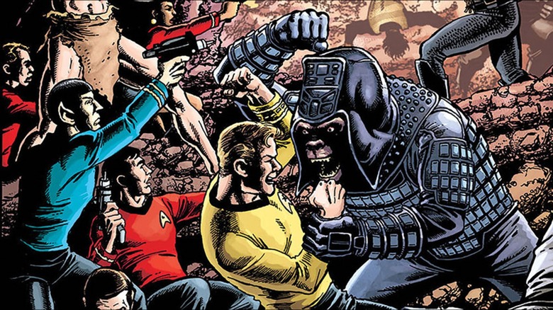 Kirk, Spock, and redshirts fight apes in Star Trek/Planet of the Apes: The Primate Directive