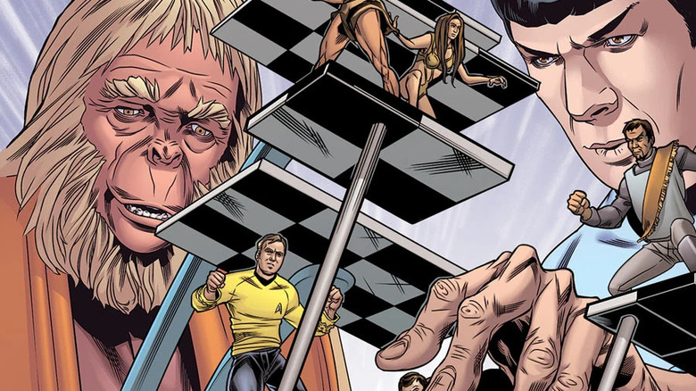 Dr. Zaius and Spock play chess with miniature people in Star Trek/Planet of the Apes: The Primate Directive