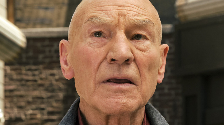 Patrick Stewart looking up