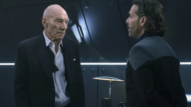 Jean-Luc Picard and Dr. Ramirez talking in "Monsters" (2022)