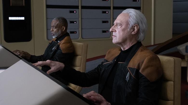 LaForge and Data navigate the ship