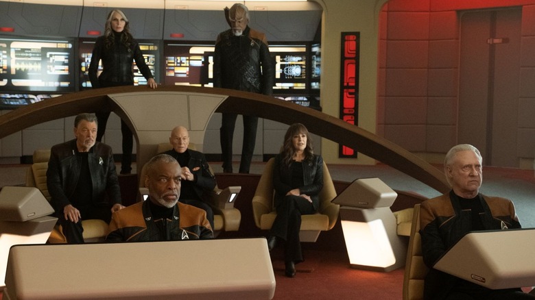 Jean-Luc Picard and his crew on the bridge of the U.S.S. Enterprise in Star Trek: Picard