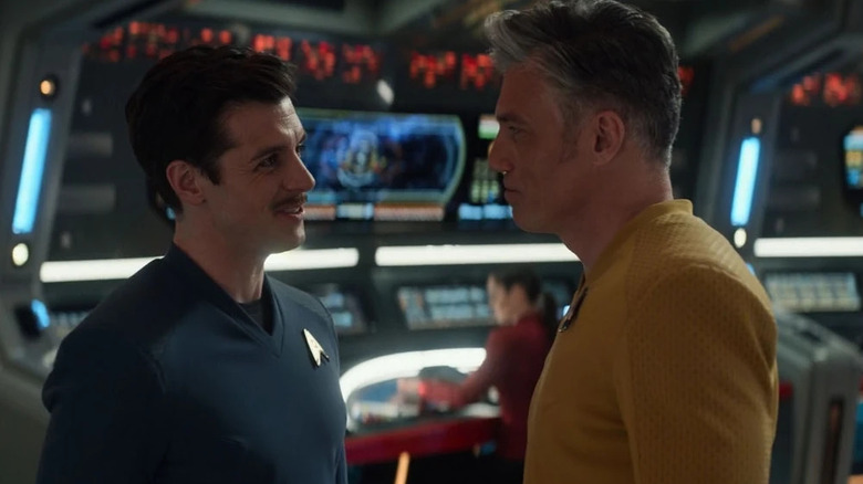 George Kirk talking with Christopher Pike on Star Trek: Strange New Worlds