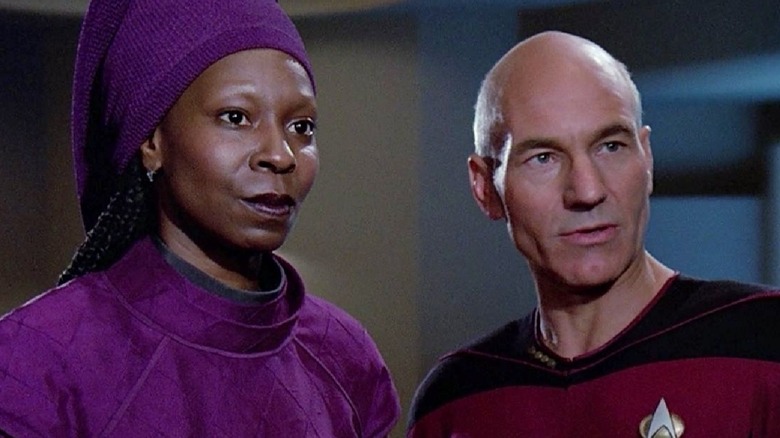 Guinan and Captain Picard in Ten Forward on Star Trek: The Next Generation