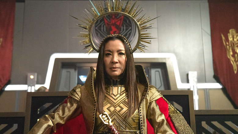 Michelle Yeoh wearing emperor's clothes