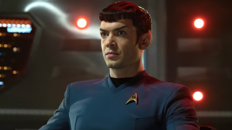 Spock sitting in the captain's chair