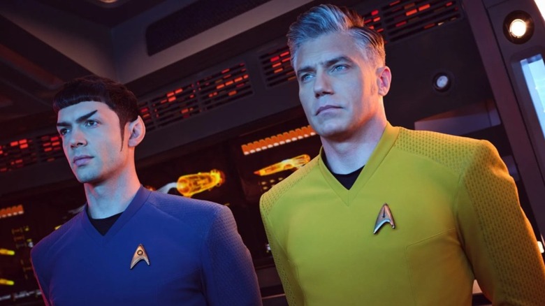 Commander Spock and Captain Pike on the bridge of the Enterprise in Star Trek: Strange New Worlds